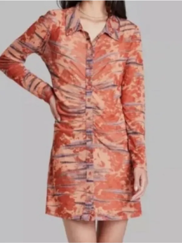 Wild Fable Long Sleeve Sheer Mesh Button Front Dress with Collar - Image 2