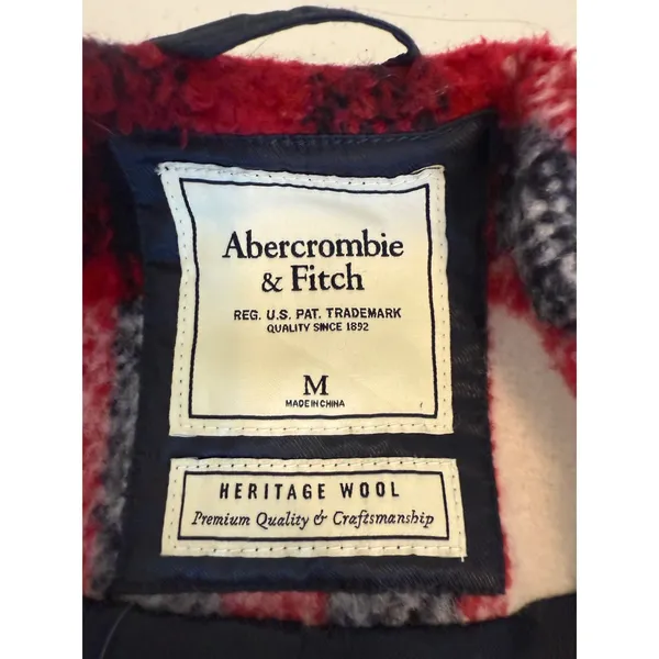 Abercrombie & Fitch Wool Blend Plaid Coat Jacket Red Black White Womens M Winter - Image 2