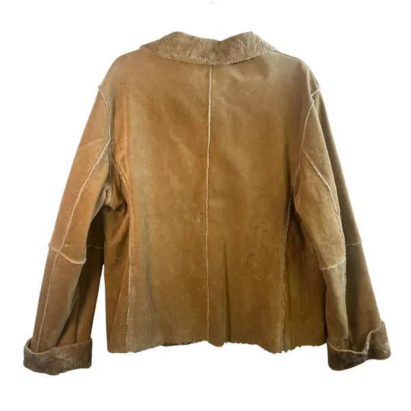 VTG Winlit Leather Suede Shearling‎ Jacket Tan Faux Fur Lined XL Coat Western - Image 2