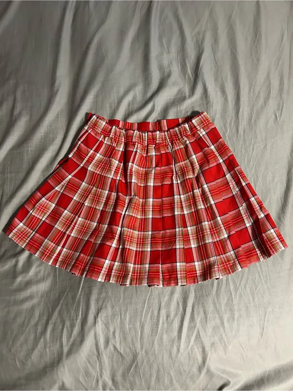 aerie Red Plaid Pleated Mini Skirt Size M - Image 2