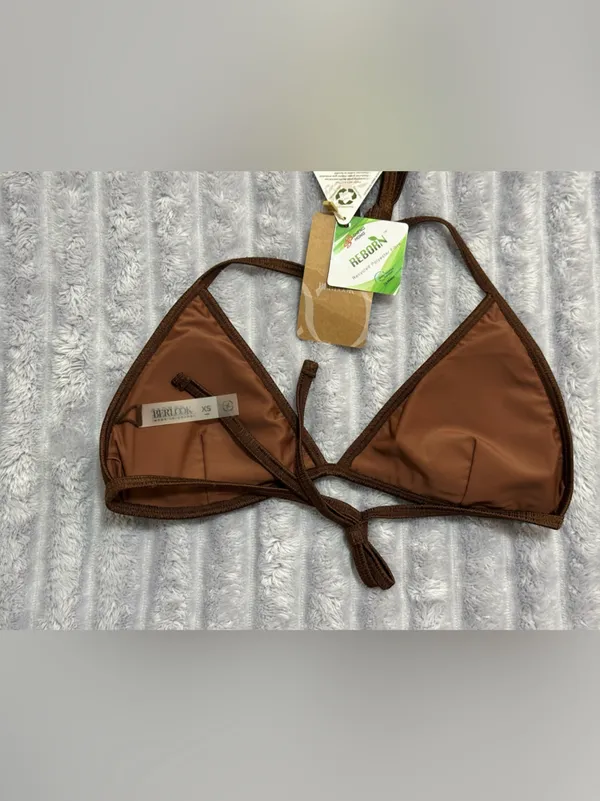Brown Crochet Triangle Bikini Top with Tie Closures Size XS - Image 3
