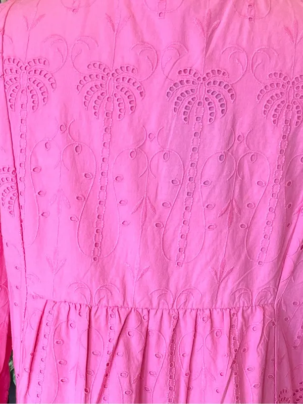 crown & ivy Bright Pink Eyelet Tiered Midi Dress - Image 10