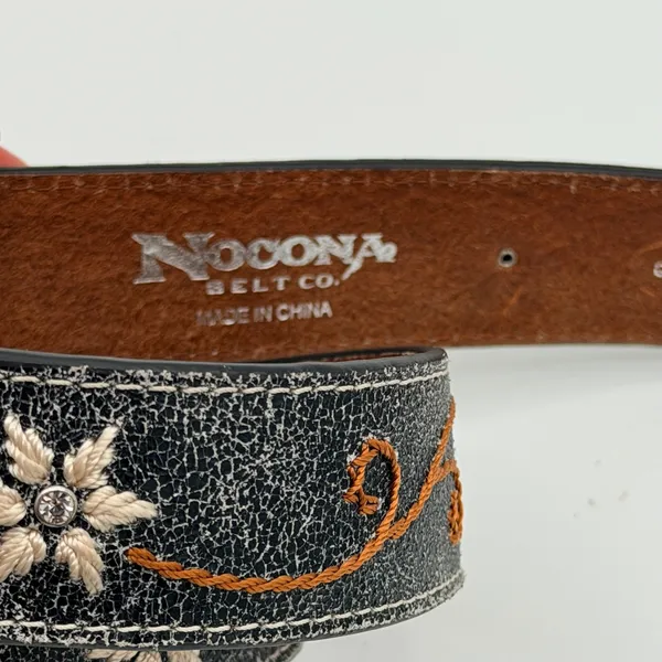 Nocona Size S Black Leather Floral Embroidered Rhinestone Western Cowgirl Belt - Image 4