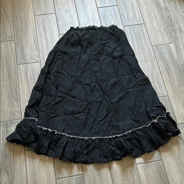 12th Tribe Black Maxi A-Line Skirt with Ruffled Tie Front - Image 7