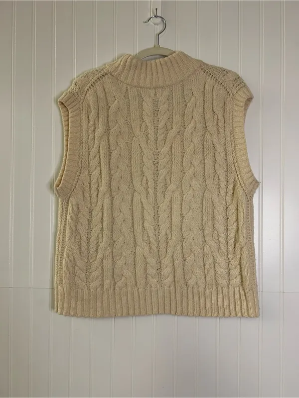 A New Day Cream Cable Knit Sleeveless Sweater Vest Size Large - Image 3