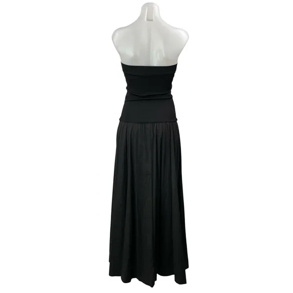 ESSE Black Strapless Tube Bandeau Sleeveless A Line Pleated Maxi Dress Size 8 - Image 3