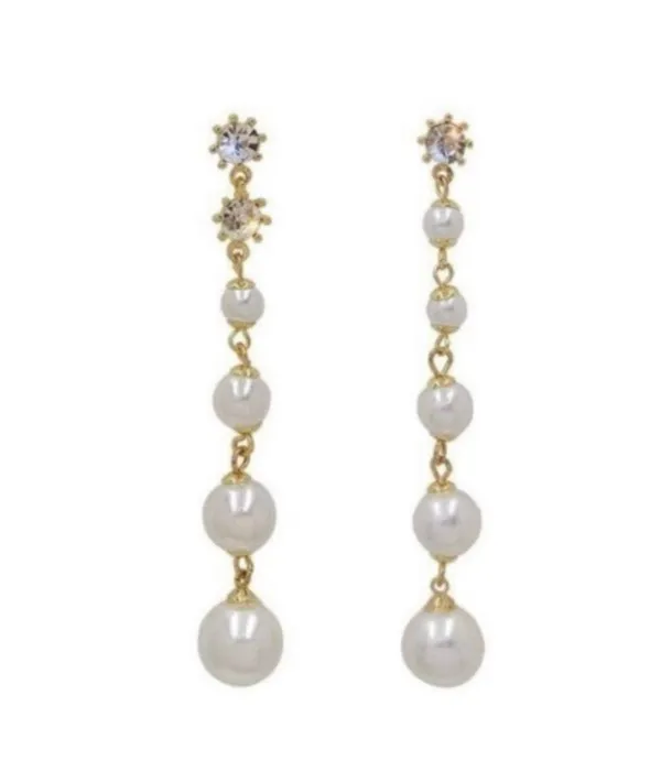 Women's Multilayer White Pearl Drop Dangle Earrings Gold - Image 3