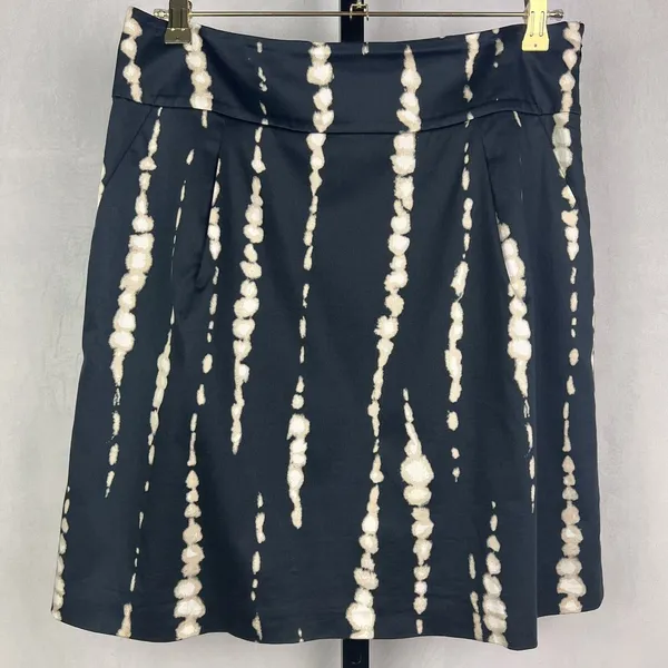 Ann Taylor Skirt Women 6 Navy Cream Abstract Print A-Line Pockets Career Work - Image 2