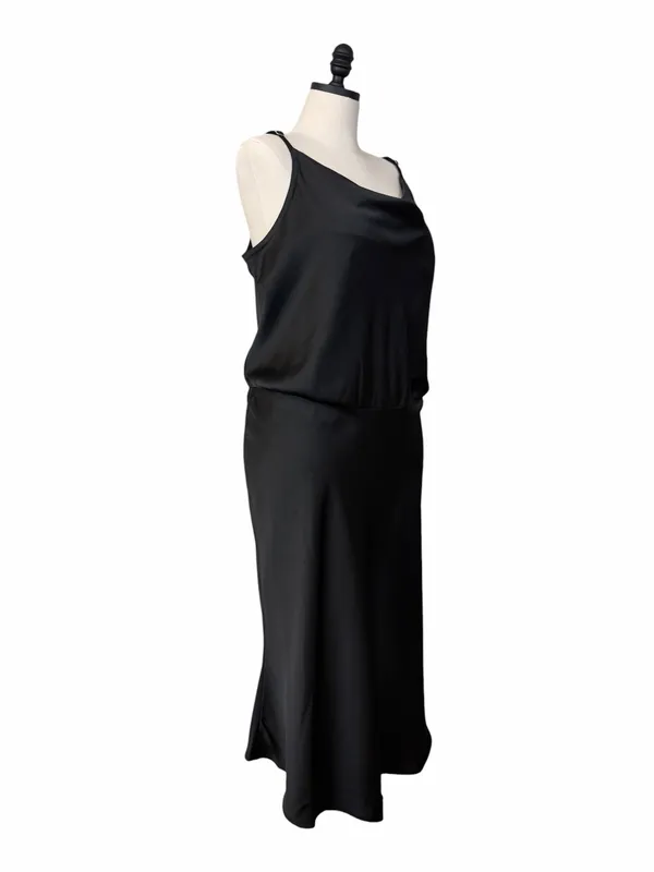Ava and Viv Midi Dress 1X Satin Cowl Neck Adjustable Strap Black Cocktail Party - Image 4