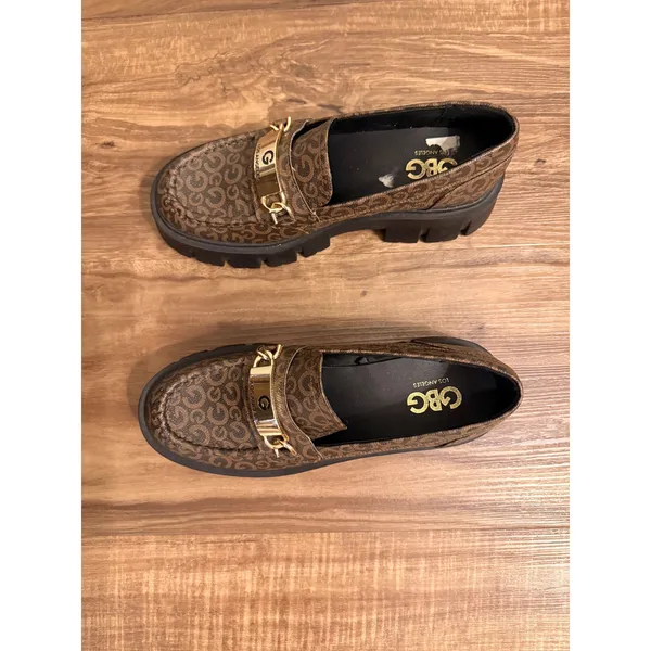 GBG Guess Los Angeles Collie‎ Brown Monogram Lug Sole Platform Loafers Womens 7M - Image 3
