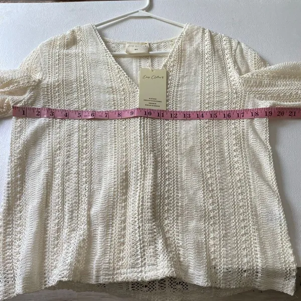 Easy Clothes Crochet Lace Boho Blouse Cream M/L NWT - Image 5