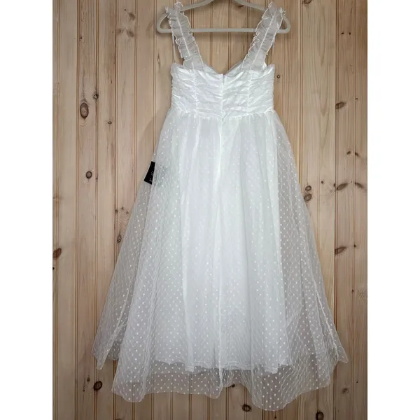 NWT Lulus Forever Celebrated White Swiss Dot Ruched Tulle Midi Dress Size M - Image 6