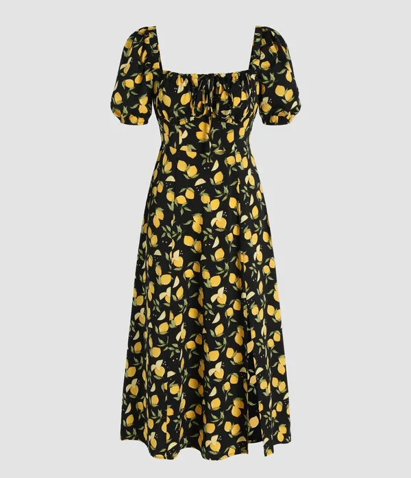 Cider LEMON SPLIT KNOTTED SHIRRED MIDI DRESS - Image 9