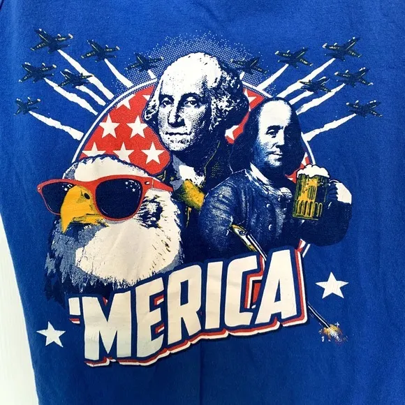 Gildan‎ Womens' Size Small Blue 'Merica Graphic Tank Top - Image 3