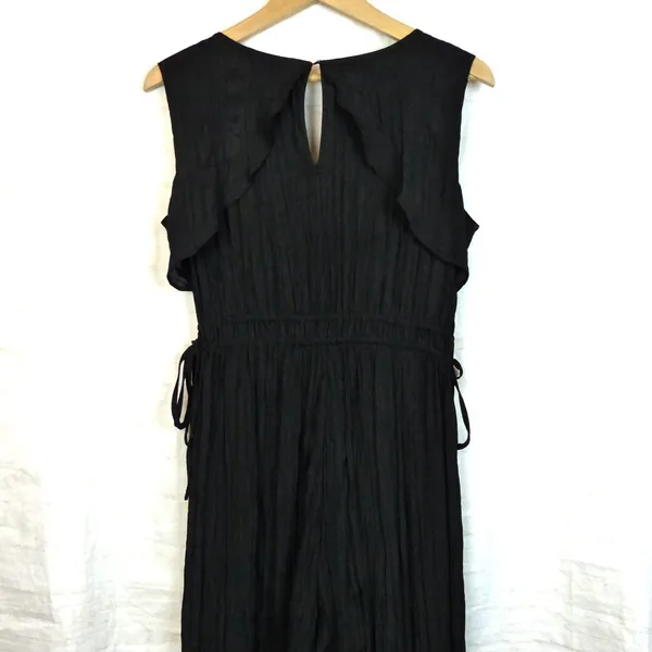 Zara Jumpsuit Womens M Black Sleeveless V-Neck Wrinkled Satin Effect Wide Legs - Image 11