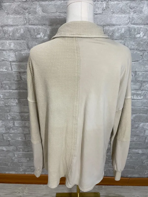 Blue B Textured Knit Frayed Button Jacket Tan - Image 3