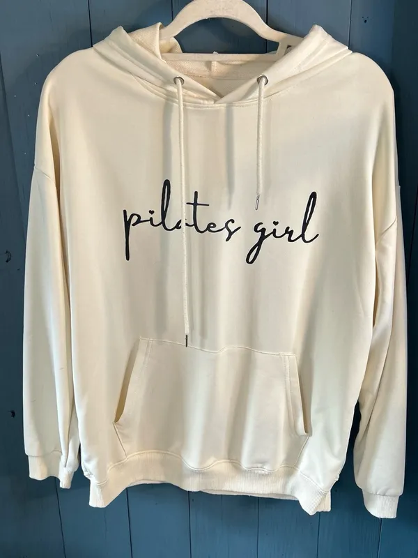 “Pilates Girl” Cream Hoodie Sweatshirt - Comfortable Women's Top | Size Large - Image 6