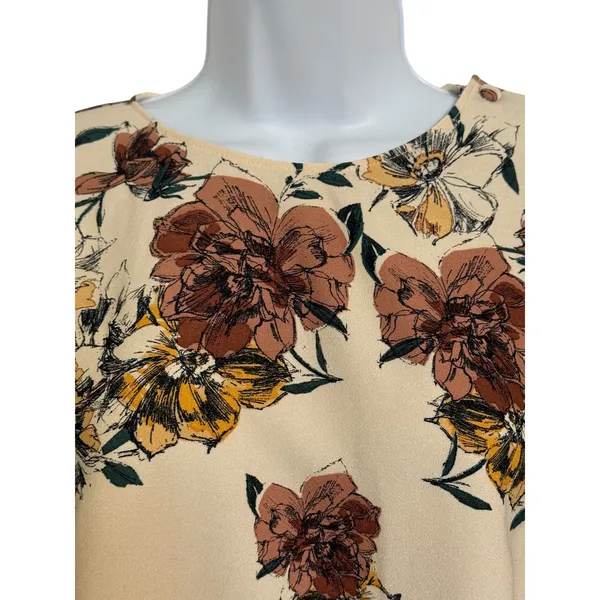 ZARA Floral Cream Brown Striped Hem 3/4 Sleeve‎ Shift Mini Dress NWT $70 Medium - Image 3