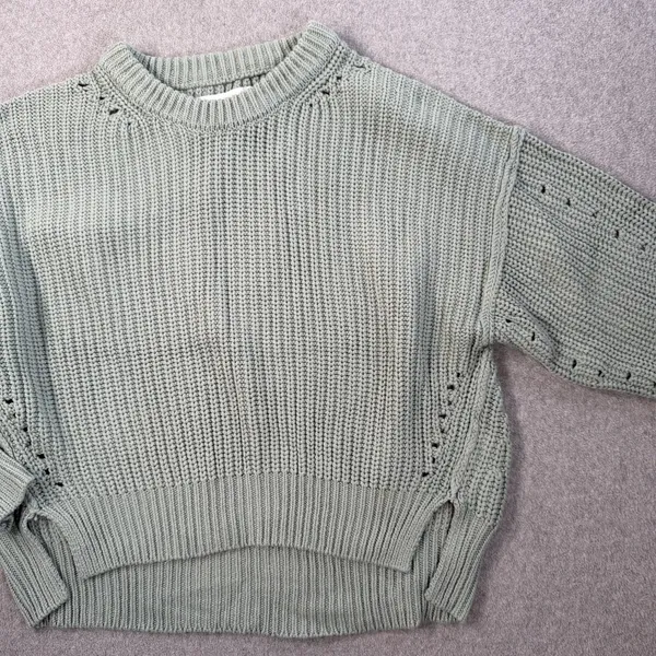 Altar'd State Women's Medium Sage Green Chunky Knit Sweater Cut Out High Low - Image 3