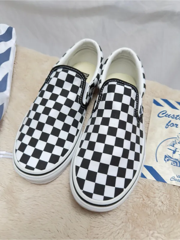 Custom Women’s Vans Checkerboard Slip-On Loafers - Black & White- new! Size 8W - Image 6