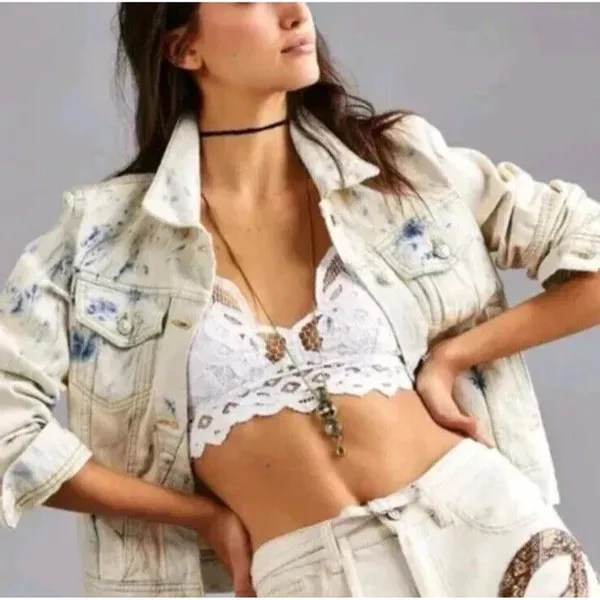 Free People‎ Jones Denim Jacket Womens Size S Blue Tie Dye OB809197 Trucker - Image 2