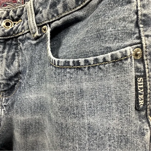 Vintage Silver Mid Rise Blue Jeans Flare Denim Made In Guatemala Womens 30 32 - Image 9