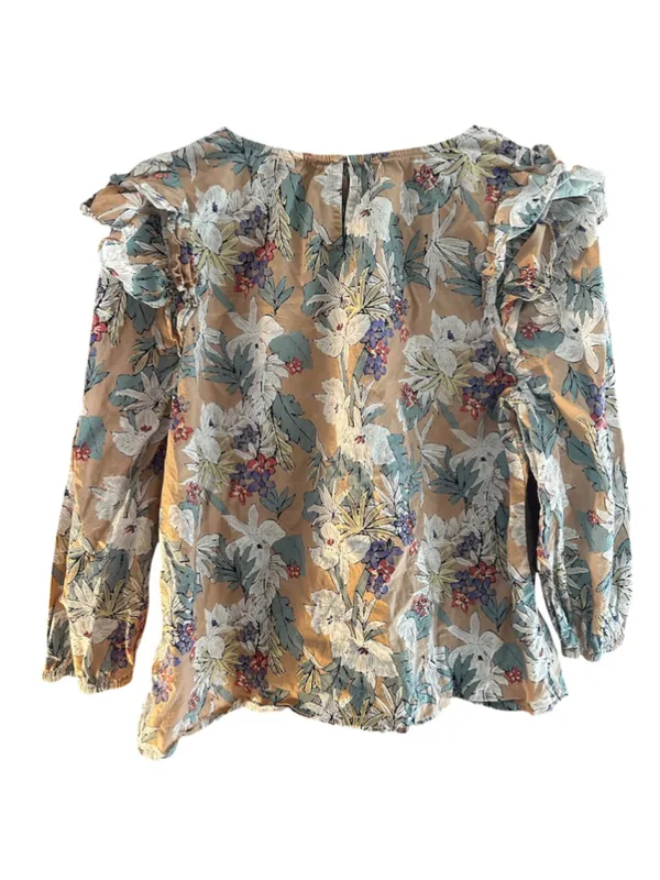 Anthropologie Skies Are Blue Floral Ruffle Shoulder Blouse Balloon Sleeve Medium - Image 3