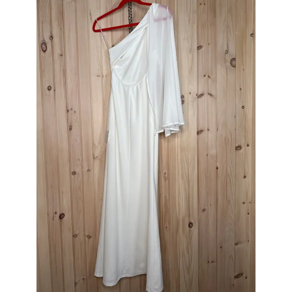 NWT Lulus Majestic Attitude White Cape Sleeve One-Shoulder Maxi Dress Wedding S - Image 6