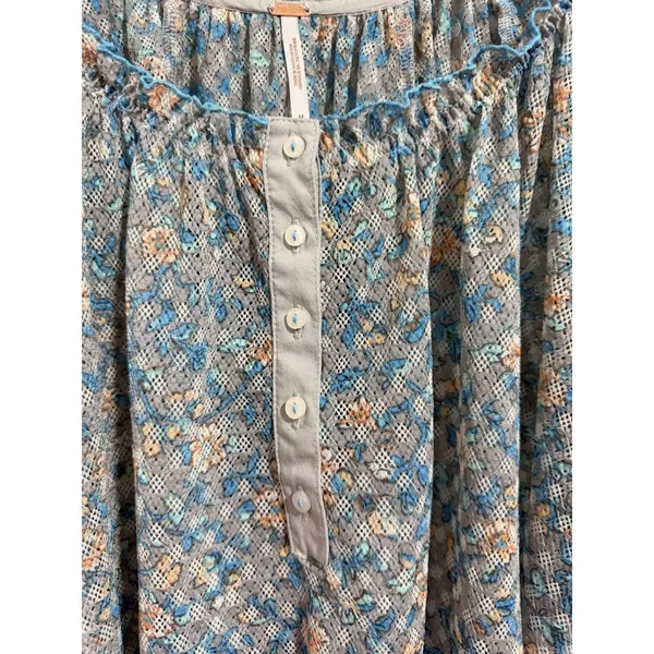 Free People Astra Peasant Top Blue Daisy Floral‎ Print Women's Size Medium - Image 9