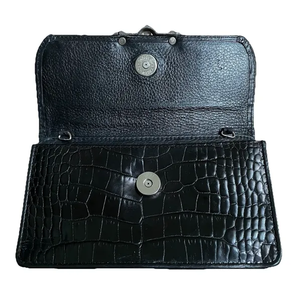 BRIGHTON Zip Around Glossy Black Croc‎ Leather Clutch Wallet - Image 3