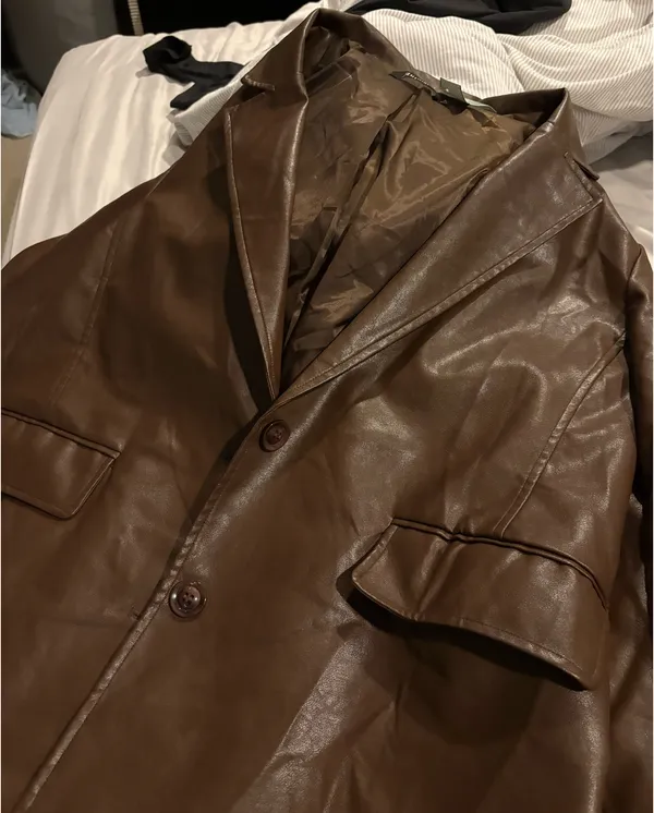 Brown leather jacket blazer Size XXL - Image 3