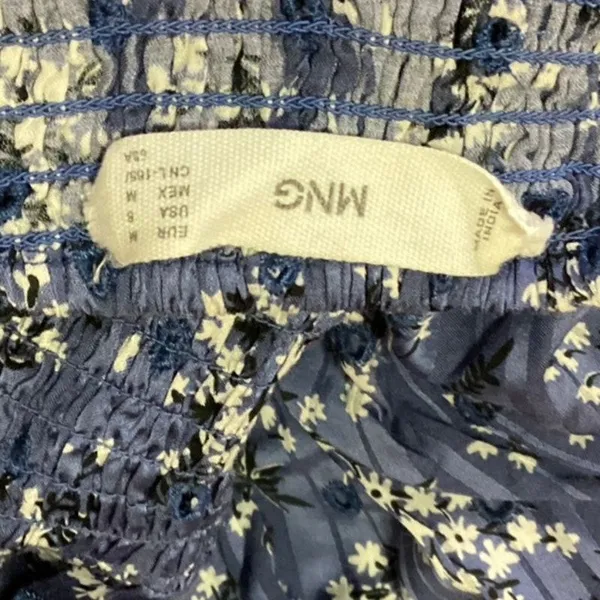 Mango MNG Blue Floral Square Neck Short Puff Sleeve Smocked Mini Shift Dress 6 - Image 4