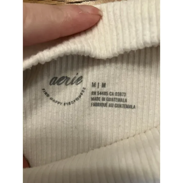 Aerie Women's White One Piece Bodysuit Solid Stretch Snap, Size M Regular - Image 2