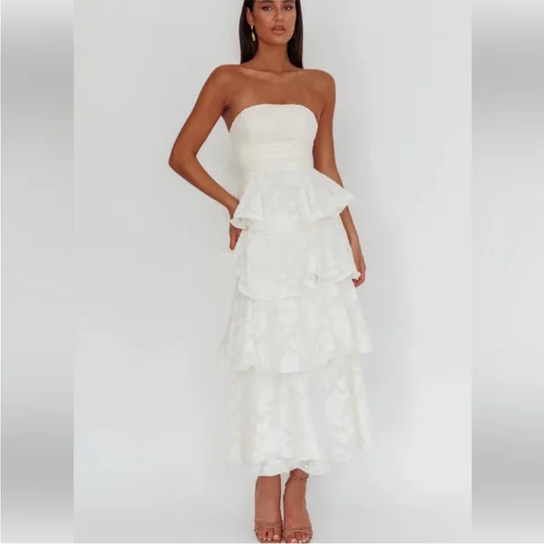Here Comes The Sun Giavana Strapless Layered Midi Dress Floral Embossed - Image 4