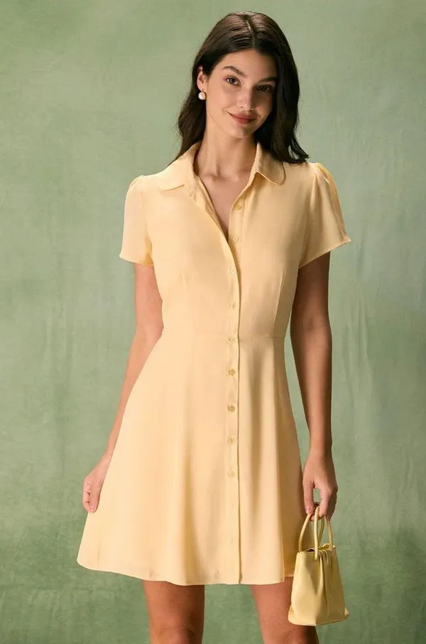 Rihoas Yellow Button Down Shirt Mini Dress - Image 3