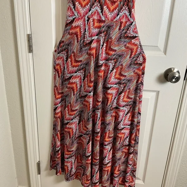 Veronica M Jene Stretch Drop Waist Maxi Dress Medium Boho Chevron Geometric - Image 6