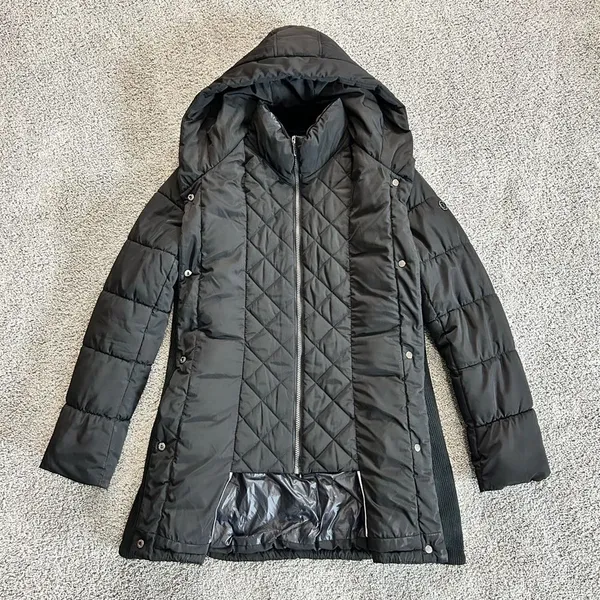 Calvin Klein Black Velvet-Trim Puffer size Medium - Image 4