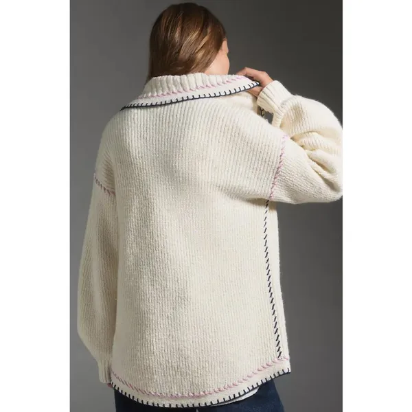 Anthropologie Maeve Collared Whipstitch Open Cardigan Sweater Size L - Image 2
