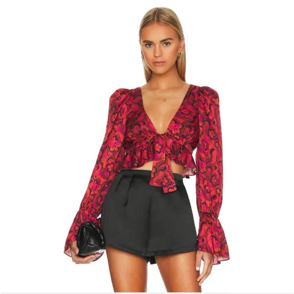 For Love & Lemons Davina Tie Front‎ Top Red S $149 - Image 2