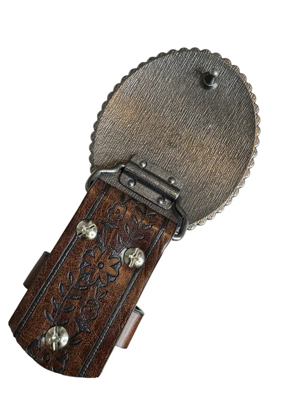 Western Tooled Large Buckle Belt with Rhinestones Brown - Image 7
