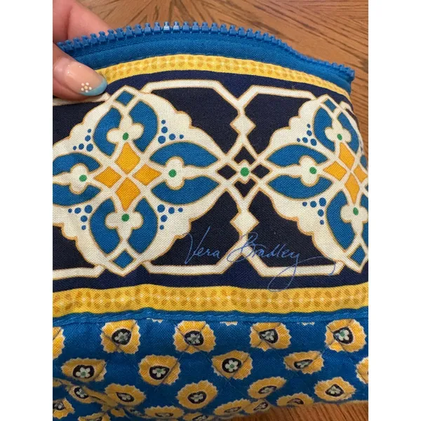 Vera Bradley Marrakesh Quilted Cotton Tote Bag Blue‎ Yellow Floral Zipper Large - Image 5
