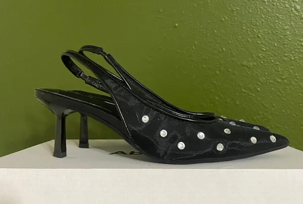 On 34th Baeley Womens Striped Knit Slingback Sandals Heels Black Size 6 - Image 3