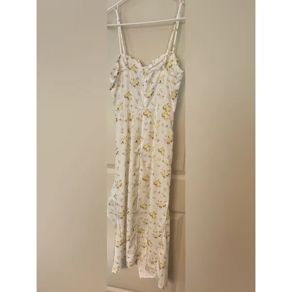 Shein White Yellow Spaghetti Strap Slit Midi Dress Size XS - Image 2