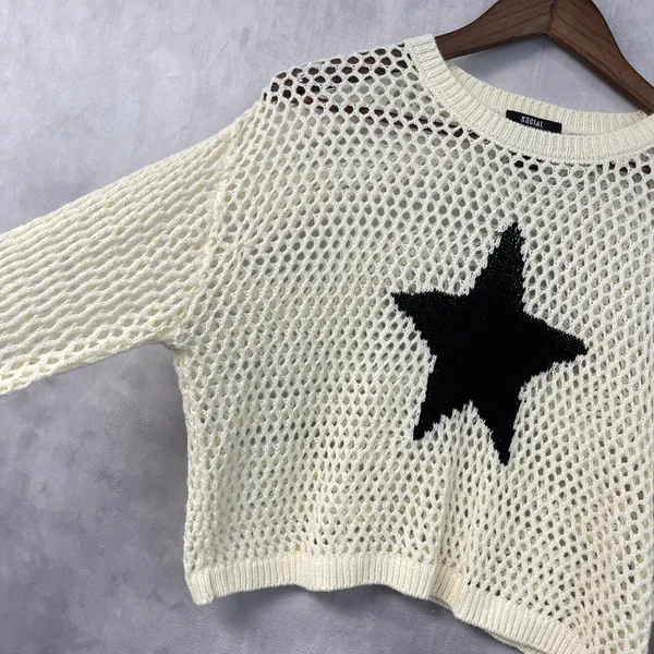 Social Collision Womens Star Mesh Crochet Sweater Size M‎ Edgy Indie Goth Grunge - Image 4