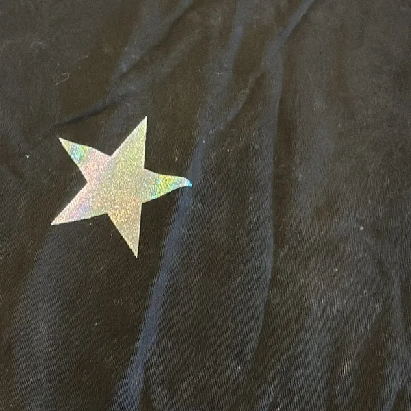 Chrldr Women’s Black Holographic Stars Wide T-Shirt, Size M - Image 2