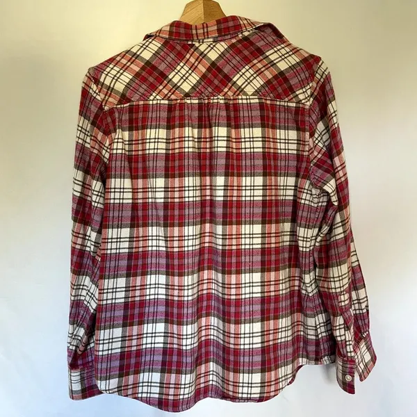 Lands'‎ End pink white checkered button down long sleeved flannel top women's M - Image 7