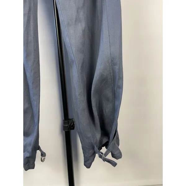 Zara Womans Tapered Cargo Pants High Rise Paperbag Sz S Blue Gray Linen‎ Blend - Image 10