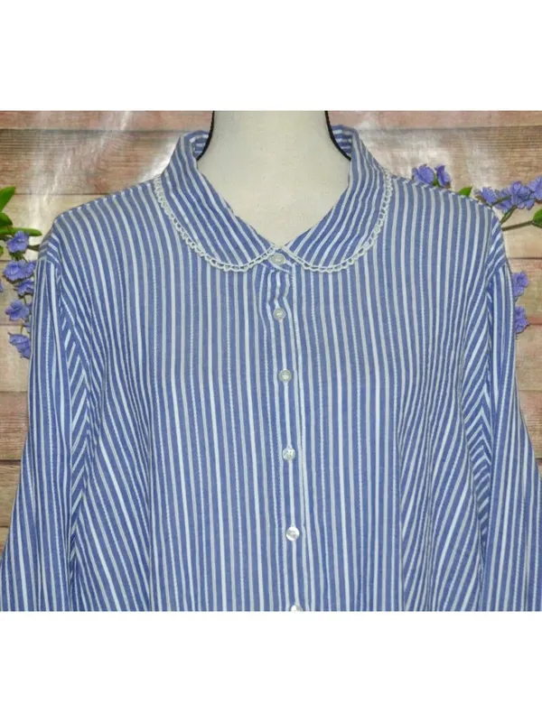 Retro Modcloth Blue Striped Lace Trim Long Sleeve Top Peter Pan Collar Size 4X - Image 2
