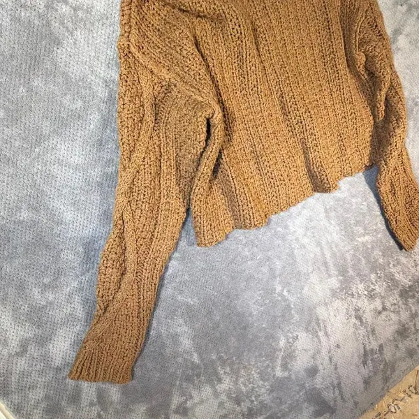 Free People Cutting Edge Cable Knit Pullover Sweater Camel Crop Cotton Size Smal - Image 10