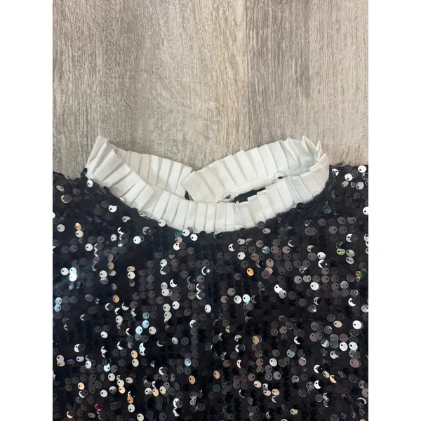 Melloday Black Sequin Short Sleeve Mini Dress with Ruffled Collar‎ XS - Image 4